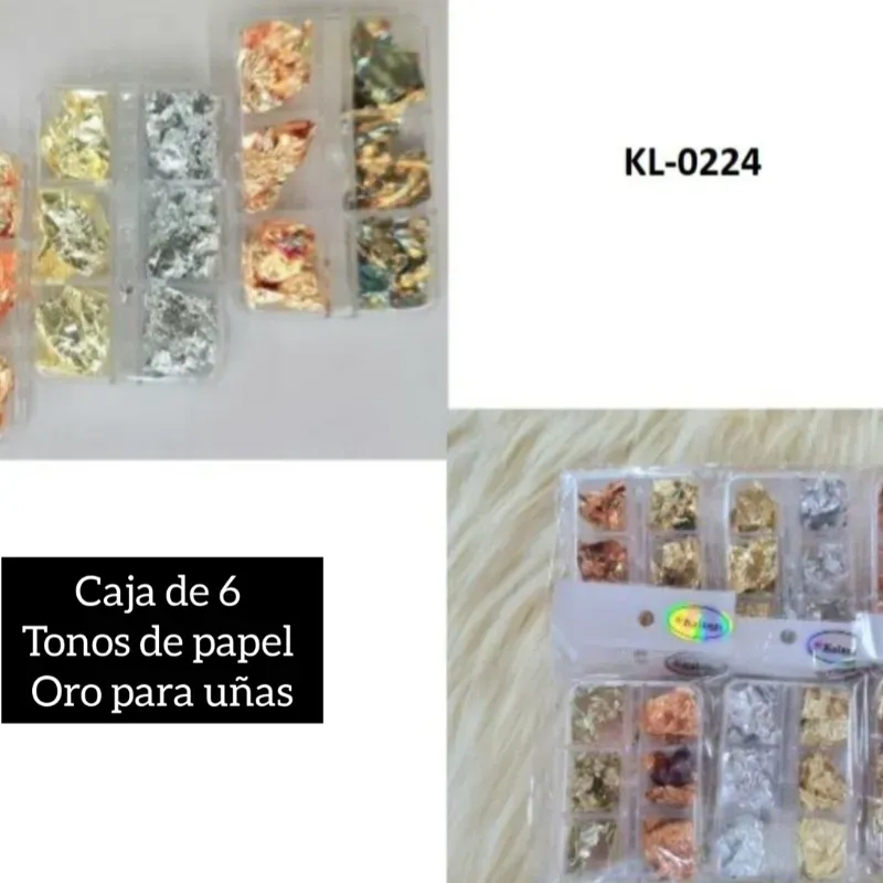 Caja de 6 tonos de papel Oro para uñas 💅🏻