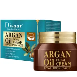 Crema facial de aceite de argán con ácido hialurónico