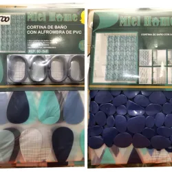 Set de cortina de baño + alfombra antirresbalante