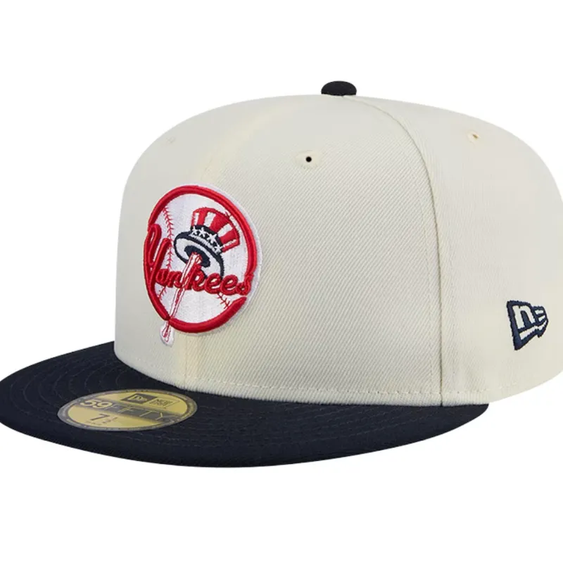 Men's New Era Cream New York Yankees Top Hat Chrome 59FIFTY Fitted Hat