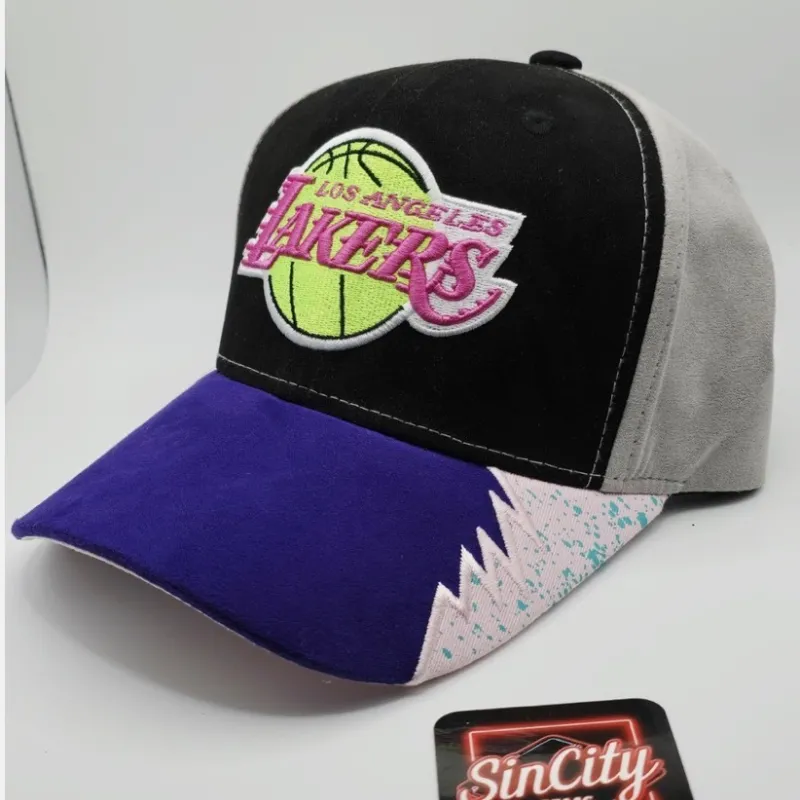 Mitchell & Ness LA Lakers Days Snapback Hat Curved Pink UV Urban Outfitters