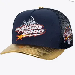 Navy 2000 NBA All-Star Game Gold Leather Trucker Strapback Hat