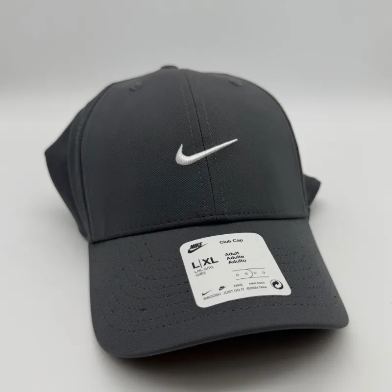 Nike Dri Fit Rise Club Gray White Swoosh Cap Hat Unisex L/XL Adult
