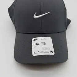 Nike Dri Fit Rise Club Gray White Swoosh Cap Hat Unisex L/XL Adult