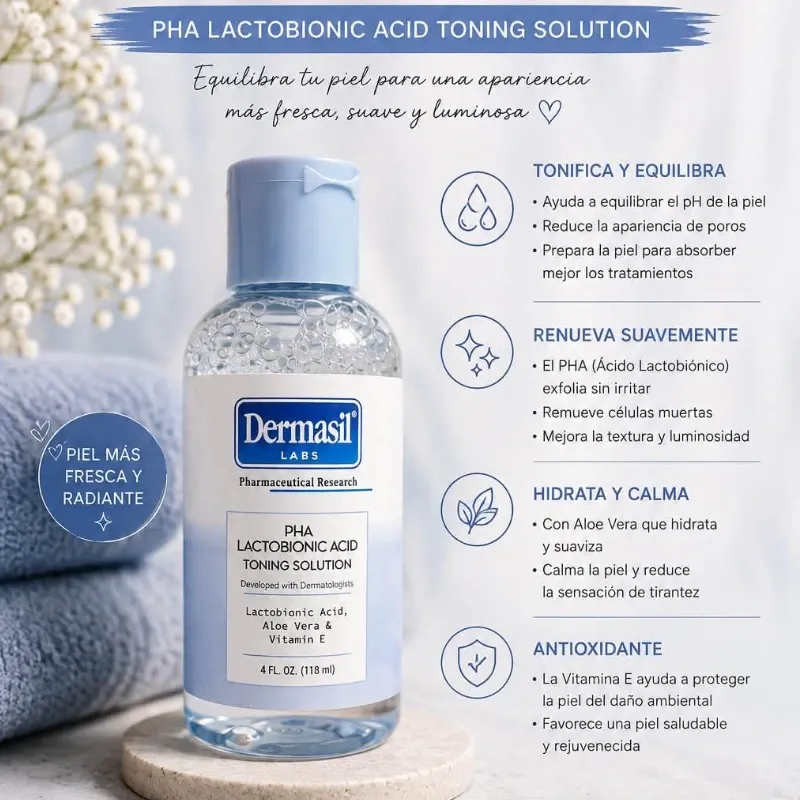 🩵 Tónico Facial Exfoliante de Ácido Lactobiónico, Aloe Vera y Vitamina E 🧬