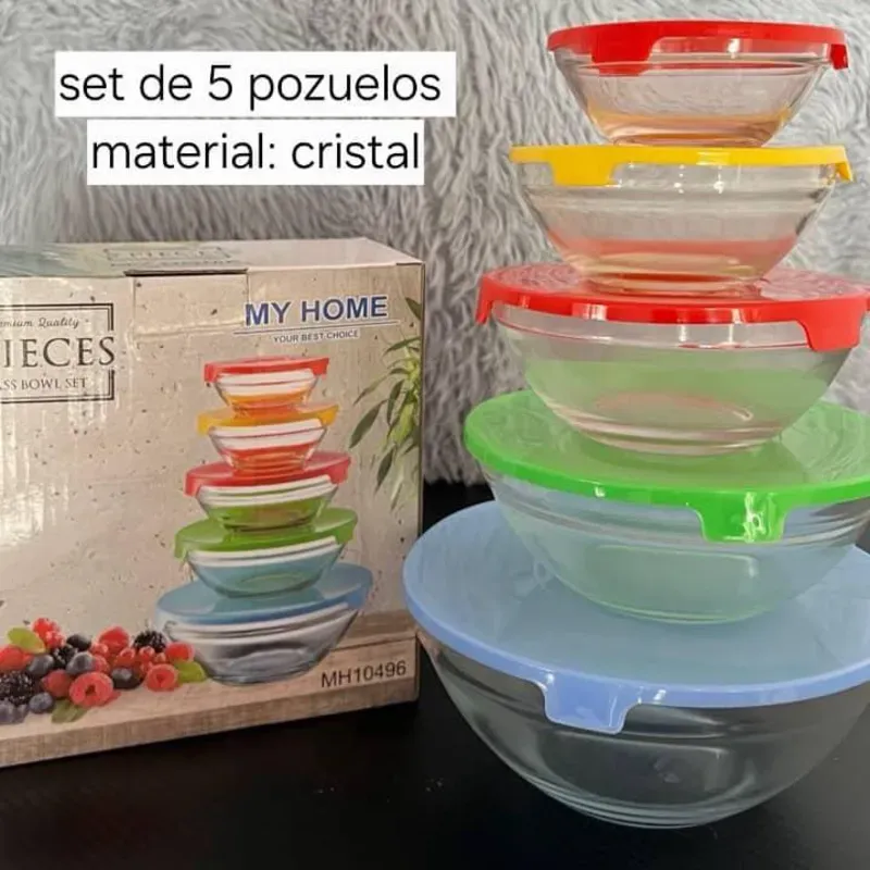 Juego de 5 pozuelos de cristal con tapa