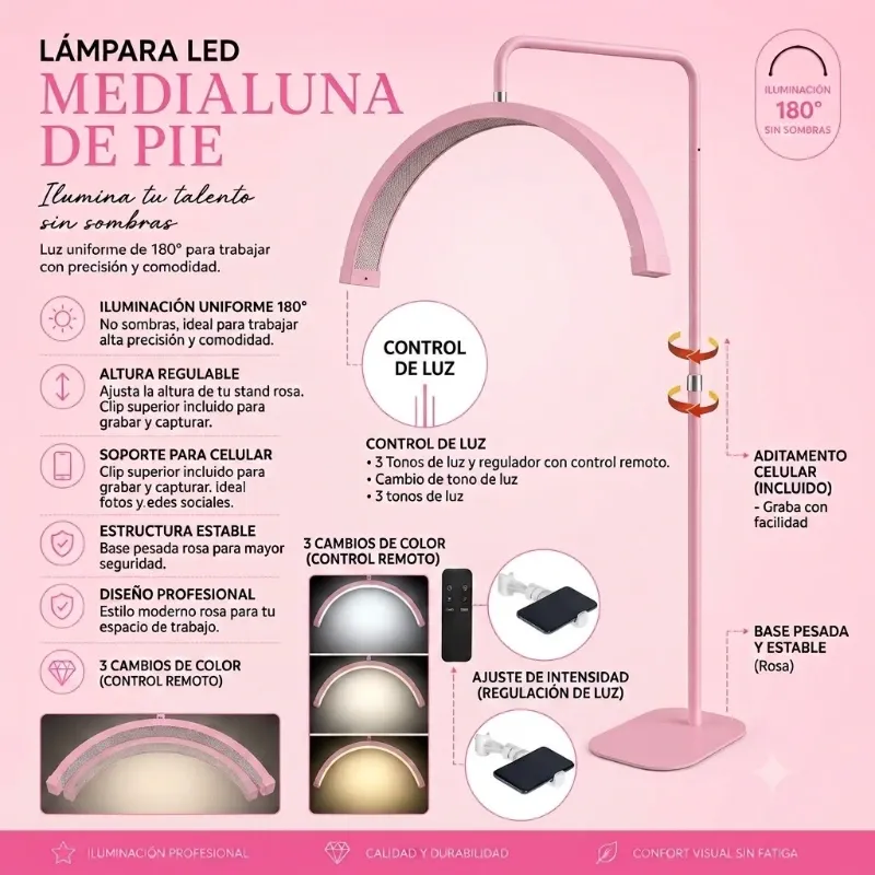 Lámpara medialuna pie rosa pequeña
