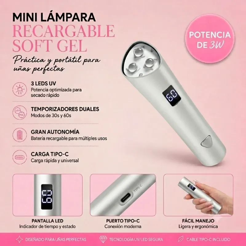 Mini lámpara recargable soft gel