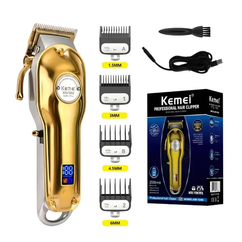 MAQUINA DE PELAR KEMEI RECARGABLE CON TODOS SUS ACCESORIOS 