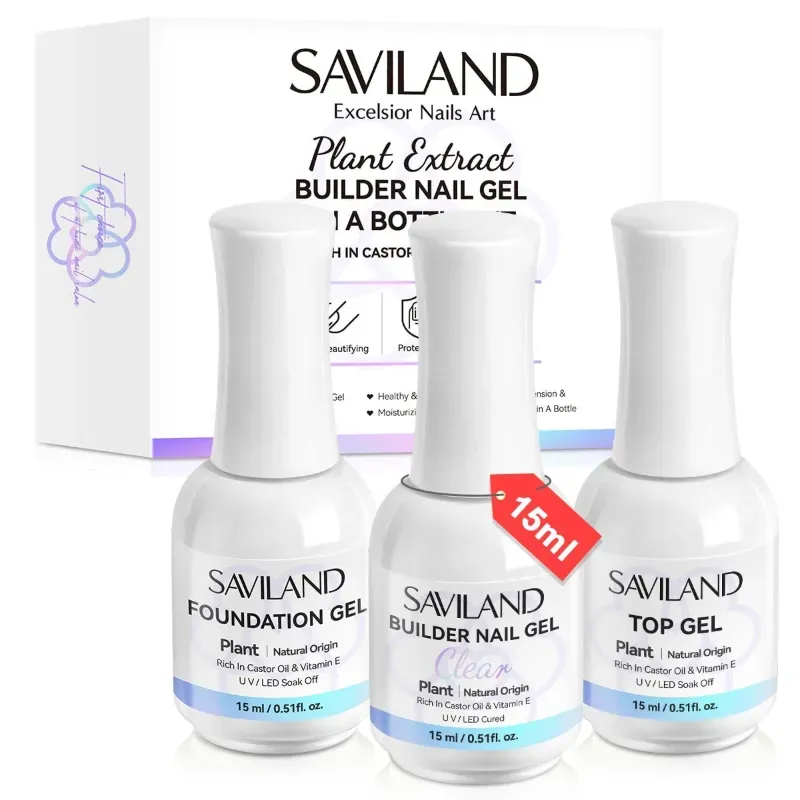 KIT GEL SAVILAND TOP COAT, BASE COAT Y BUILDER GEL 15ML