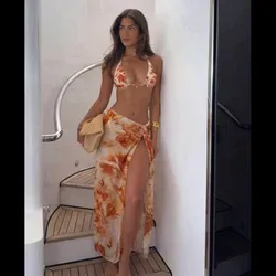 Conjunto de Bikini marrón claro con paredo largo 