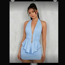 Conjunto  azul escote V