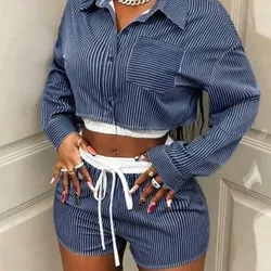 Conjunto azul marino de camisa mangas largas