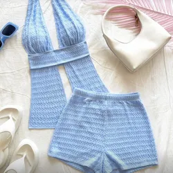 Conjunto azul top largo y escotado