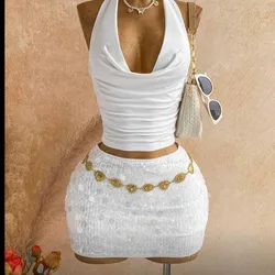 Conjunto blanco de lentejuelas en saya