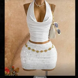 Conjunto blanco saya de lentejuelas