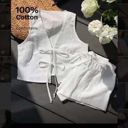 Conjunto blanco top sin mangas con Lazos