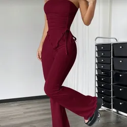 Conjunto burdeos de pata ancha top badeau fruncido
