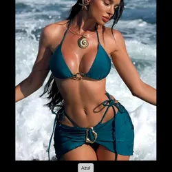 Conjunto de bikini 3 pieza verde azulado