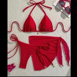 Conjunto de bikini rojo 3 pieza