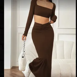 Conjunto marrón de mangas largas