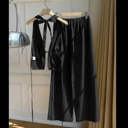 Conjunto negro pantalón y top tela fina