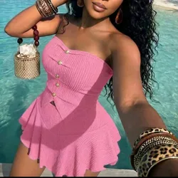 Conjunto Rosa saya shorts y top con botones