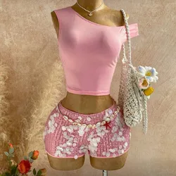 Conjunto rosa shorts de lentejuelas