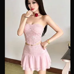 Conjunto rosa top estilo corset