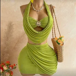 Conjunto verde top halter sin espalda