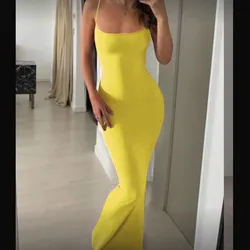 Vestido amarillo ajustado tirantes sencillo