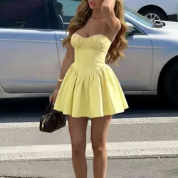Vestido Amarillo princesa sin tirantes