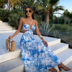 Vestido azul ancho estampado floral