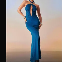 Vestido azul con cruce hombros