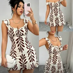 Vestido beige y carmelita