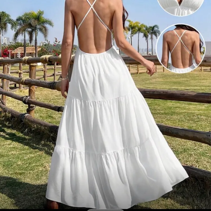 Vestido blanco ancho con escote