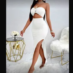 Vestido blanco con evilla dorada