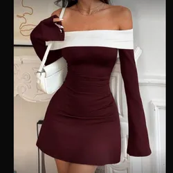 Vestido burdeos de mangas largas