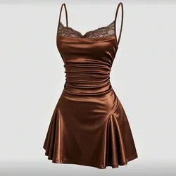 Vestido café integral con cintura ceñida