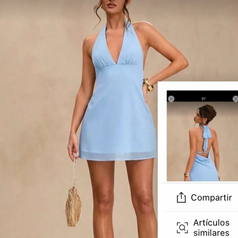 Vestido celeste de gasa con cuello