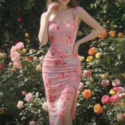 Vestido con estampado floral plisado
