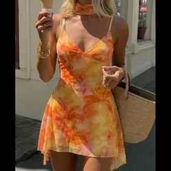 Vestido estampado naranja y amarillo