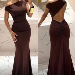 Vestido marrón elegantes de mangas
