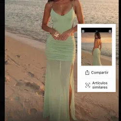 Vestido menta con abertura