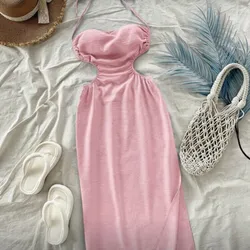 Vestido midi con escote drapeado rosa