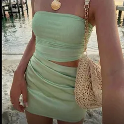 Vestido mini verde 2 telas