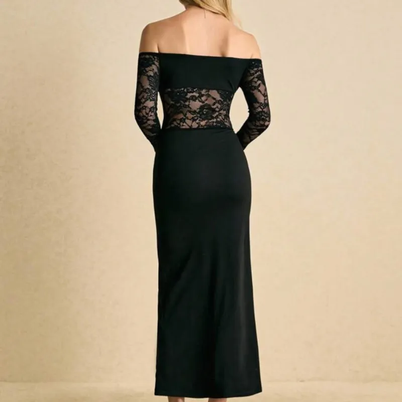 Vestido negro d mangas largas encaje