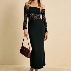 Vestido negro d mangas largas encaje