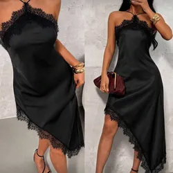 Vestido negro elegante satín