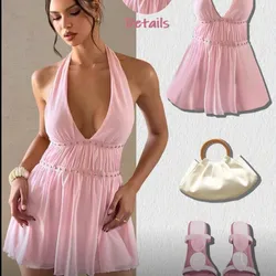 Vestido rosa botones plateados